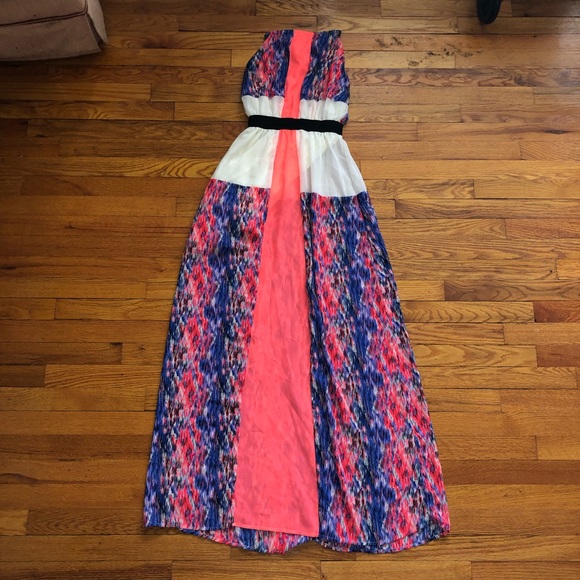 Pink and Blue Patterned Maxi Dress - Picture 1 of 3